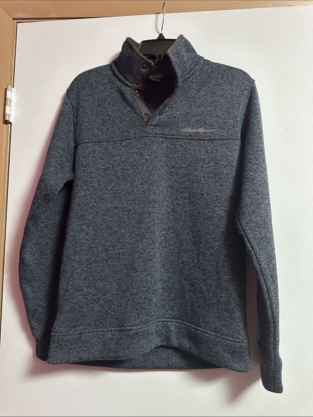 Eddie Bauer Men's Dark Blue Heathered Quarter-Snap Up Sweater